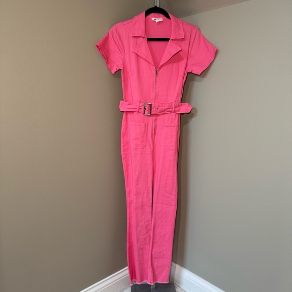 Day+Moon Zip Front Belted Denim Romper Hot Pink Size Small - Picture 5 of 5